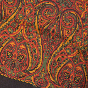 Wool Silk Paisley Scarf in Olive, Ochre & Brown