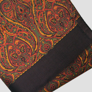 Wool Silk Paisley Scarf in Olive, Ochre & Brown