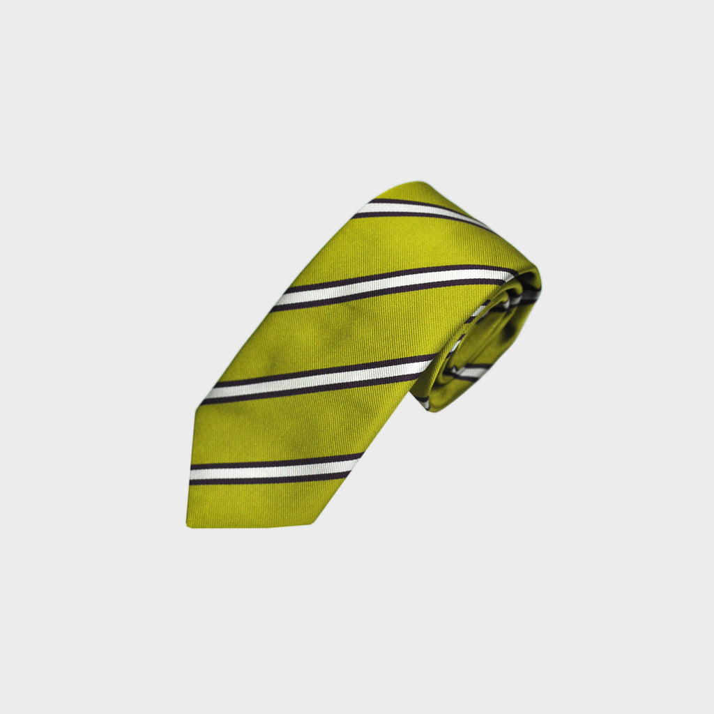 Stripes Reppe Silk Tie in Lemon, Claret & White