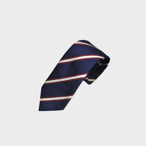 Stripes Reppe Silk Tie in Navy, Claret & White