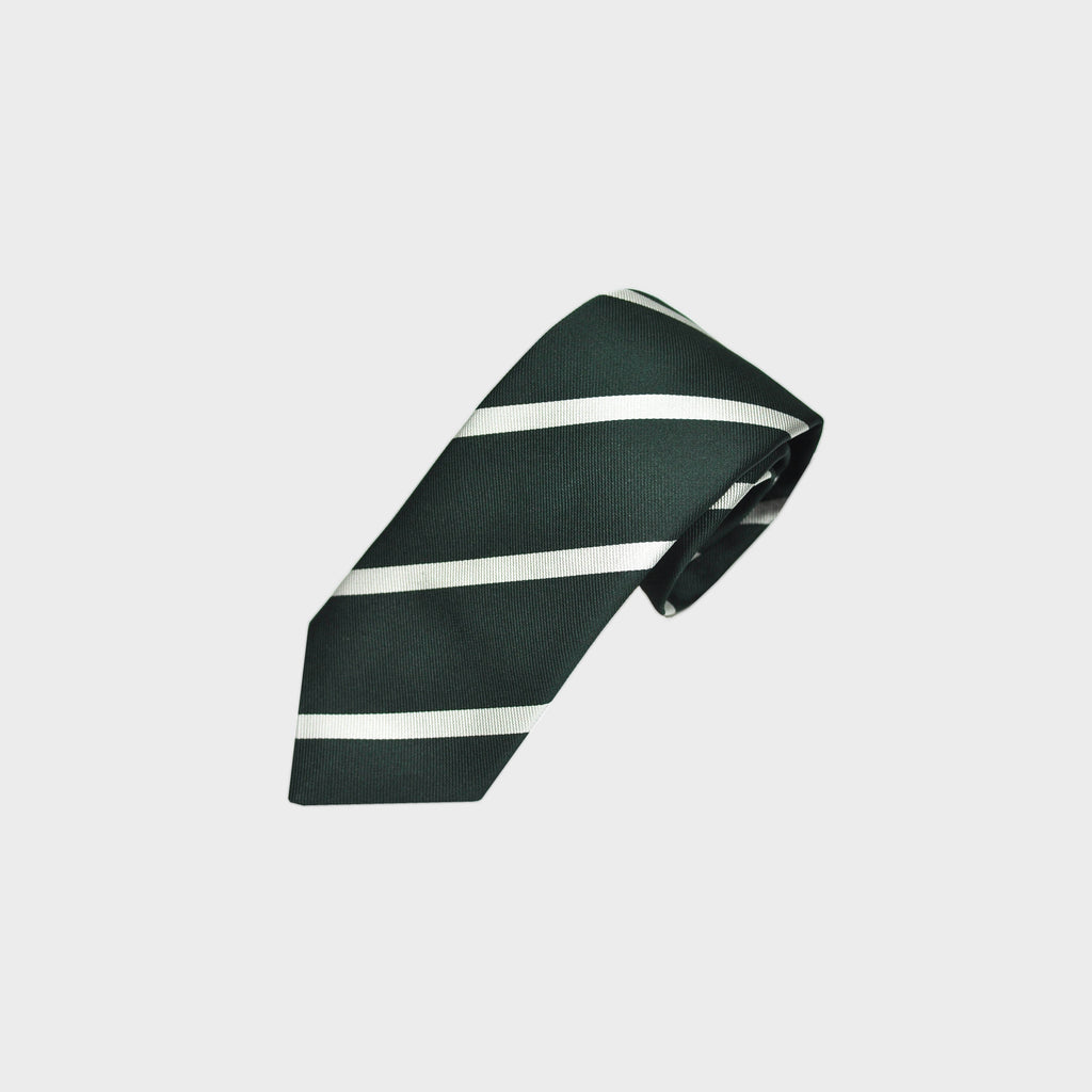 Stripes Reppe Silk Tie in Bottle Green & White