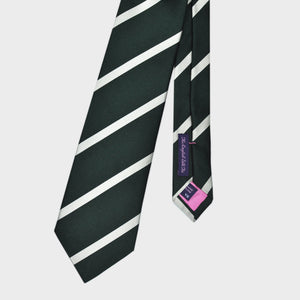 Stripes Reppe Silk Tie in Bottle Green & White