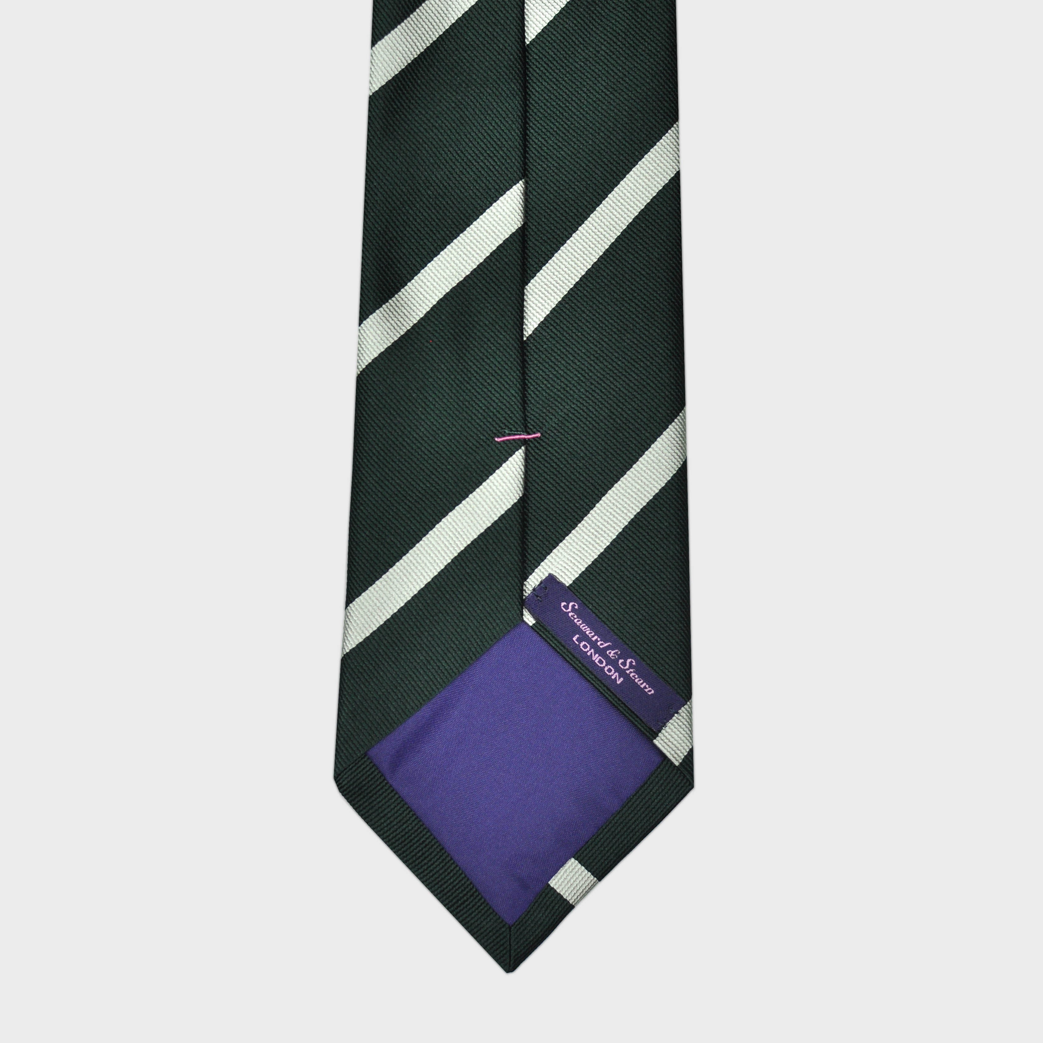 Stripes Reppe Silk Tie in Bottle Green & White