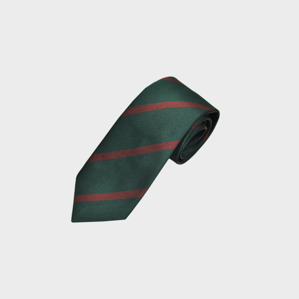 Stripes Reppe Silk Tie in Bottle Green & Brown