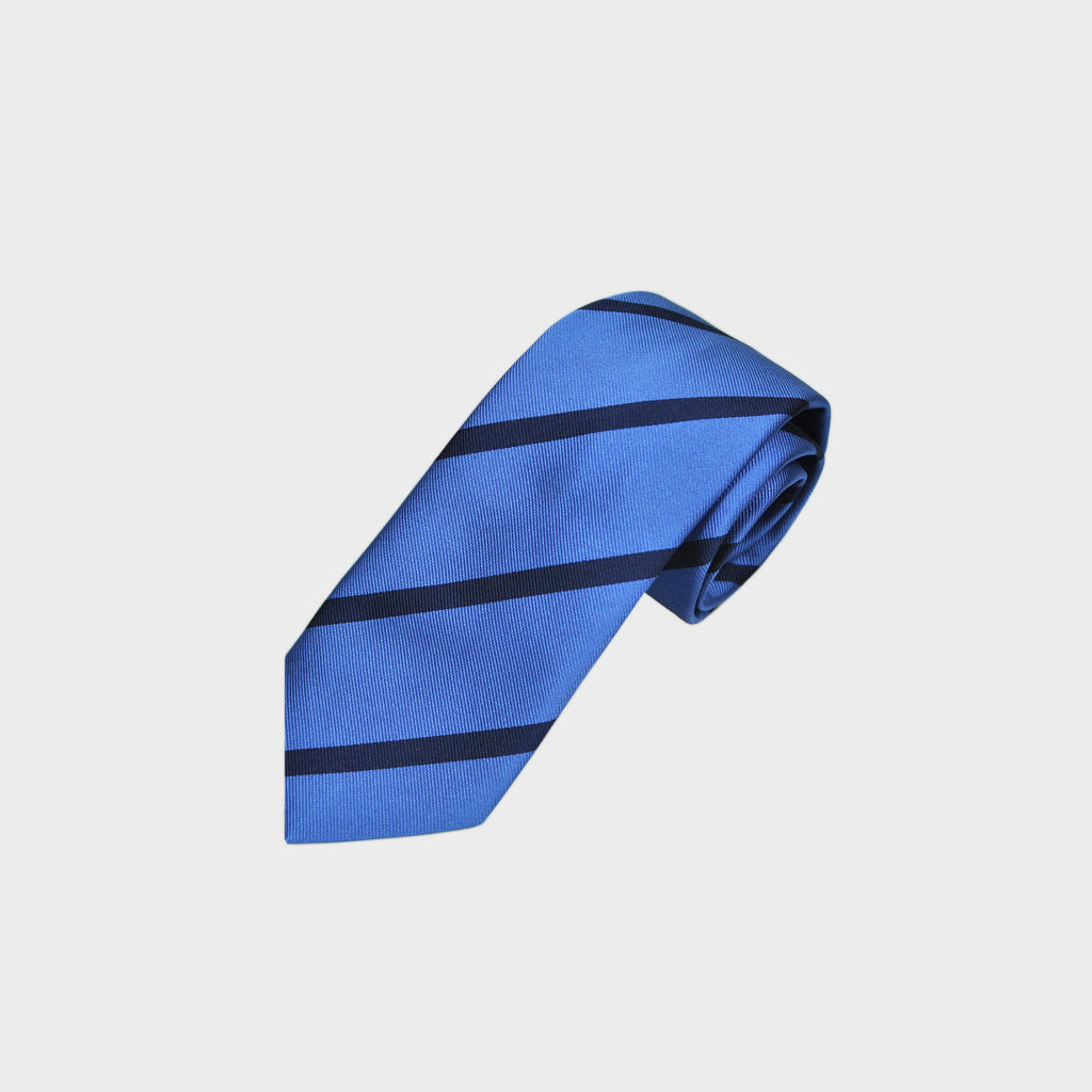 Stripes Reppe Silk Tie in Mid Blue & Navy