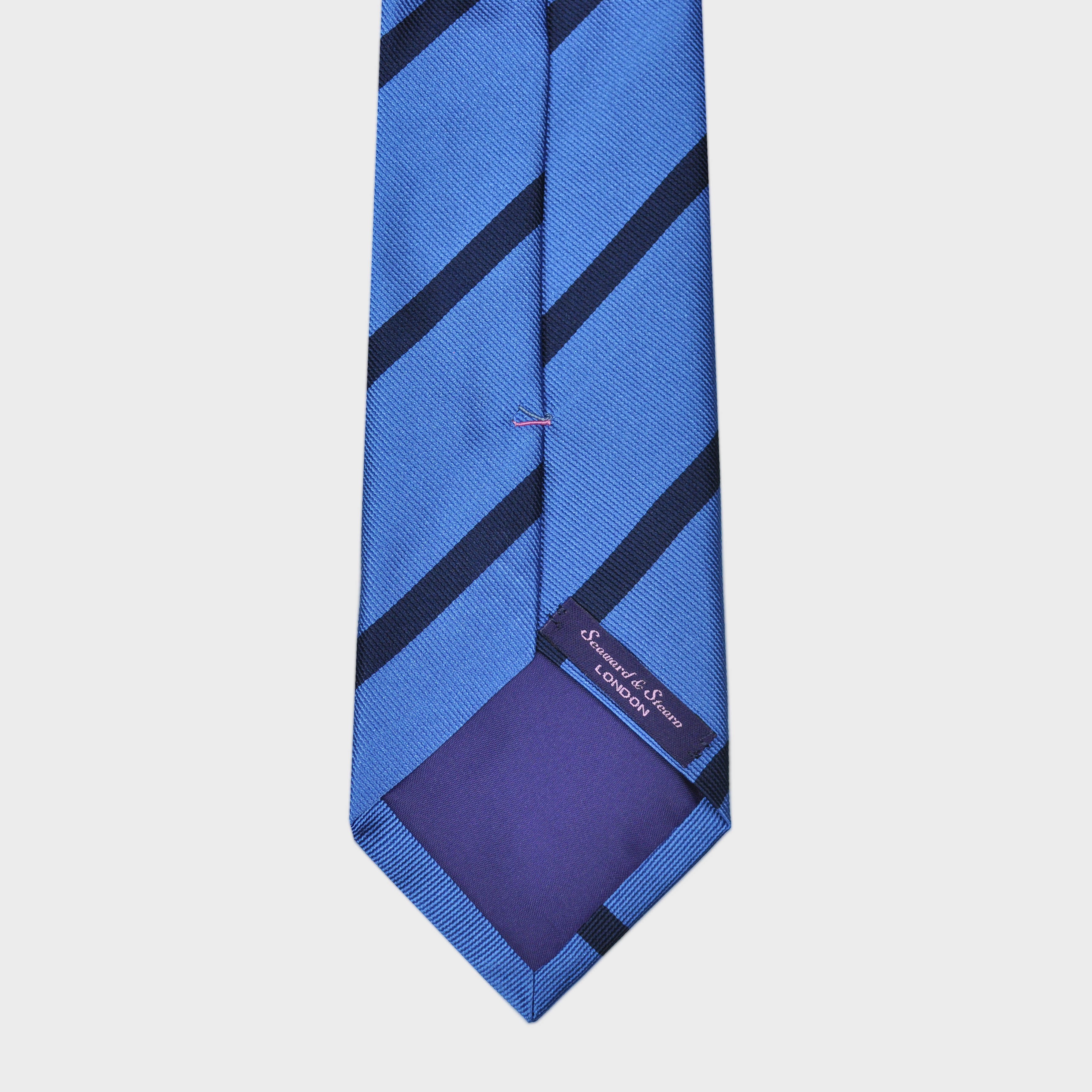 Stripes Reppe Silk Tie in Mid Blue & Navy