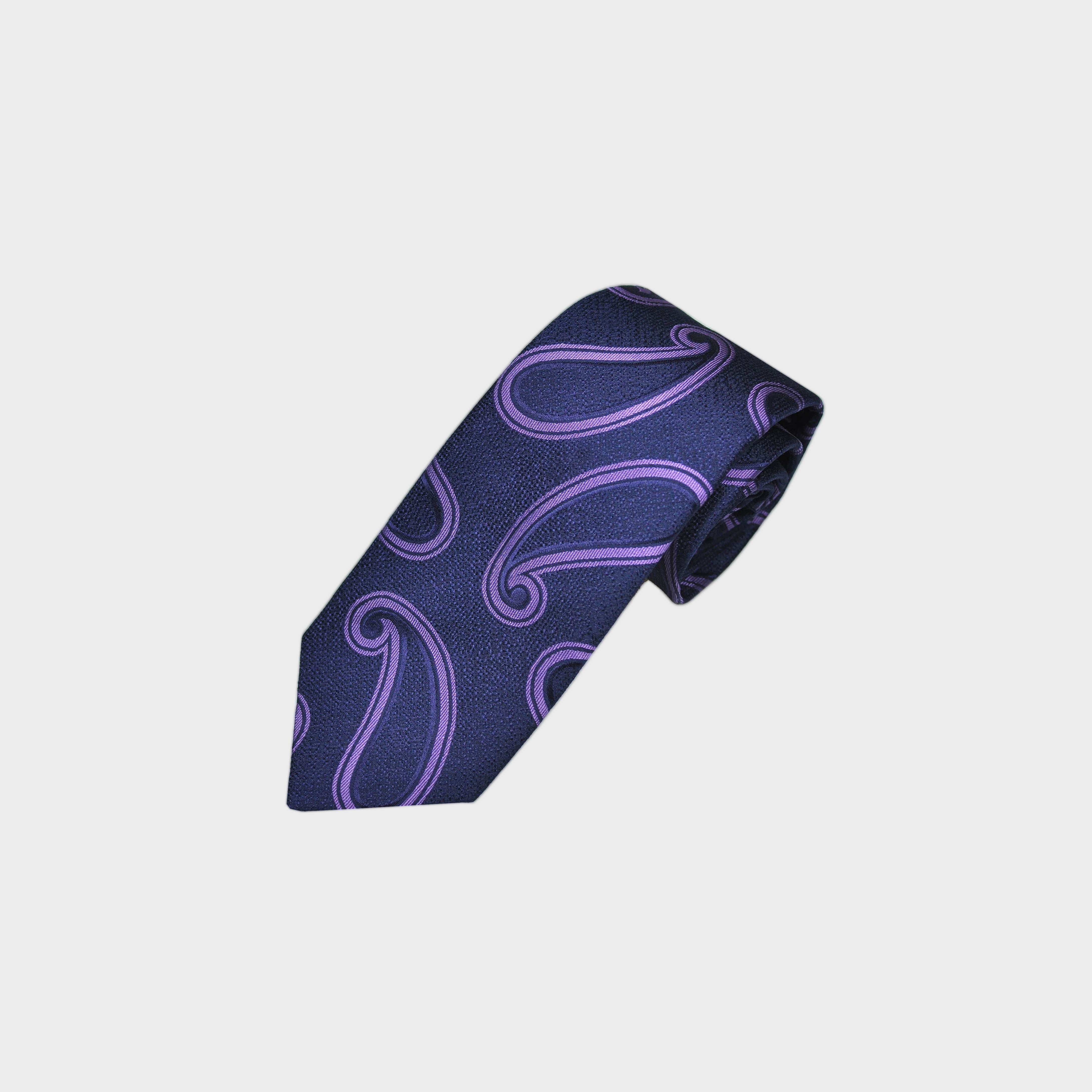 Big Teardrops Woven Silk Tie in Violet & Navy