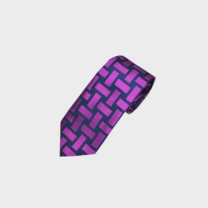 Geometric Shapes Woven Silk Tie in Pink & Navy