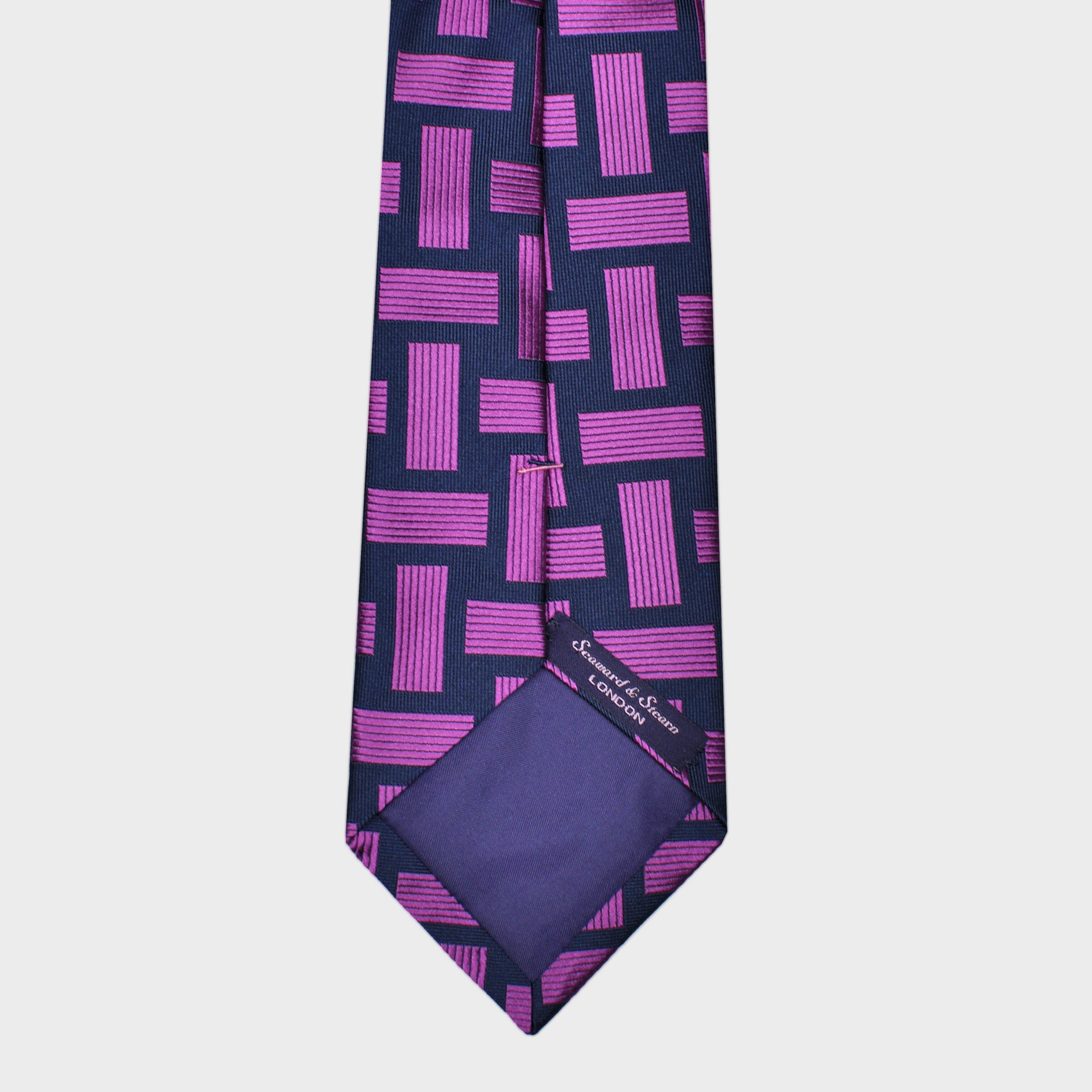 Geometric Shapes Woven Silk Tie in Pink & Navy