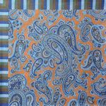 Paisley, Geo's & Stripes Reversible Panama Silk Pocket Square in Orange, Blue & Green