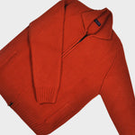 Chunky Merino Wool Zip Cardigan with Ribbed Collar in Red