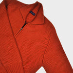 Chunky Merino Wool Zip Cardigan with Ribbed Collar in Red