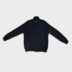 Chunky Merino Wool Zip Cardigan with Ribbed Collar in Dark Navy