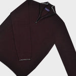 Merino Wool Quarter Zip Jumper in Dark Claret with Grey Trim