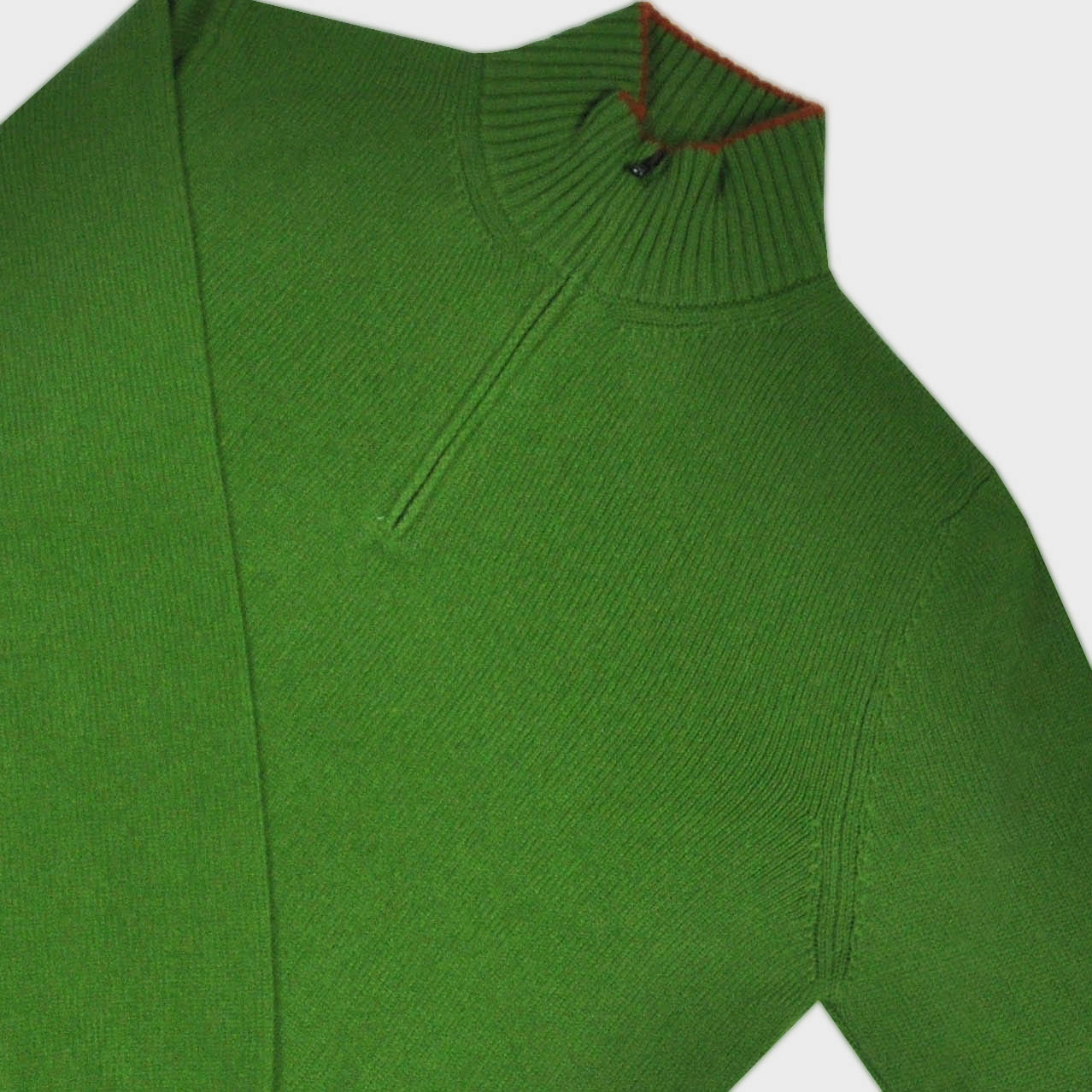 Merino Wool Quarter Zip Jumper in Green with Red Trim