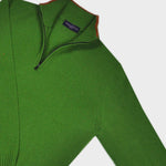 Merino Wool Quarter Zip Jumper in Green with Red Trim