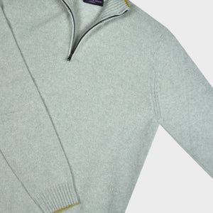 Merino Wool Quarter Zip Jumper in Light Grey & Ochre