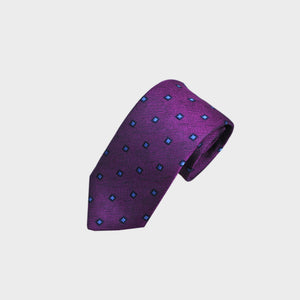 Repeat Squares Tussah Silk Tie in Purple & Blue