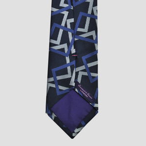 Scattered Squares Woven Silk Tie in Navy, Blue & Grey