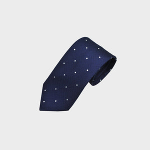 Dotty Natte Silk Tie in Navy & White