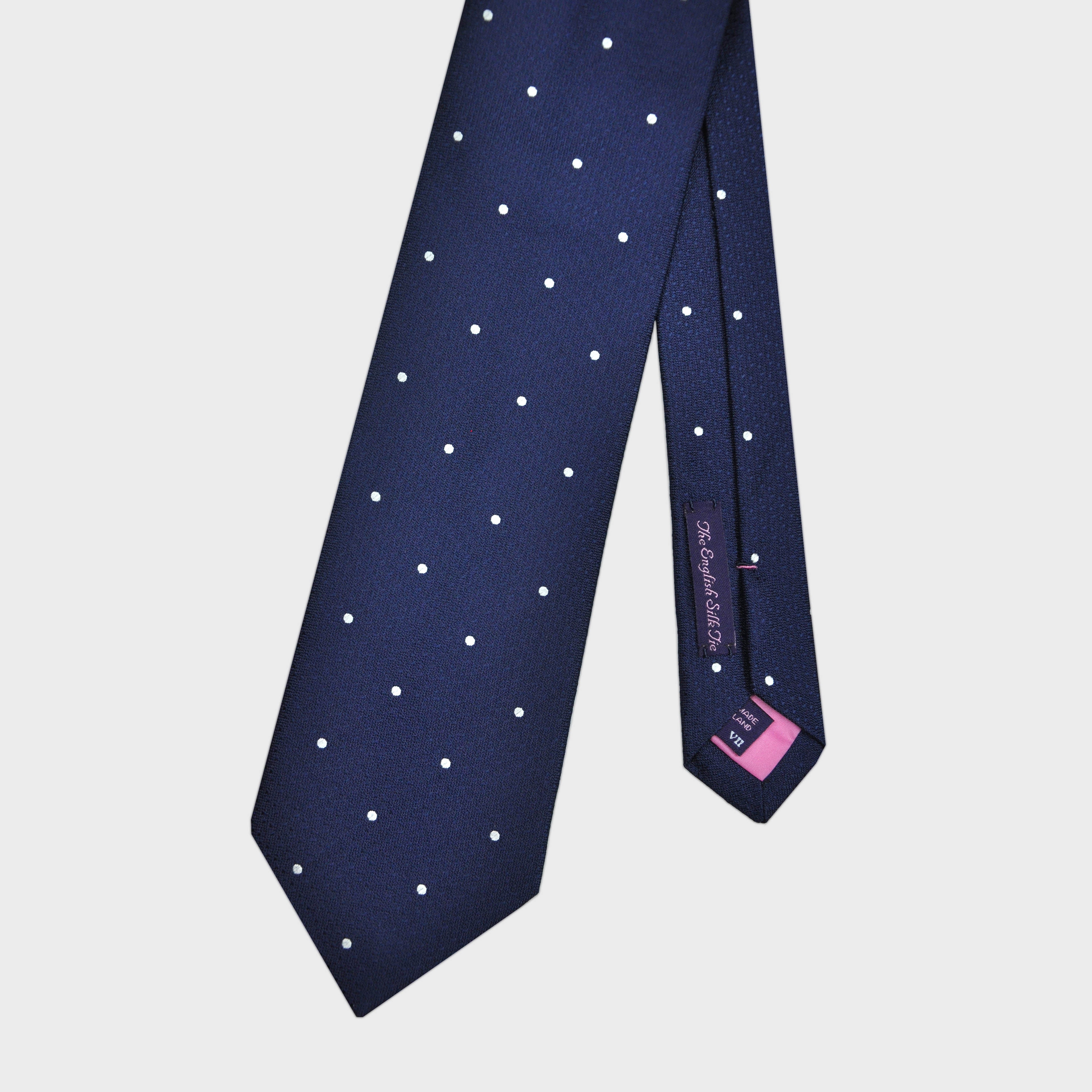 Dotty Natte Silk Tie in Navy & White