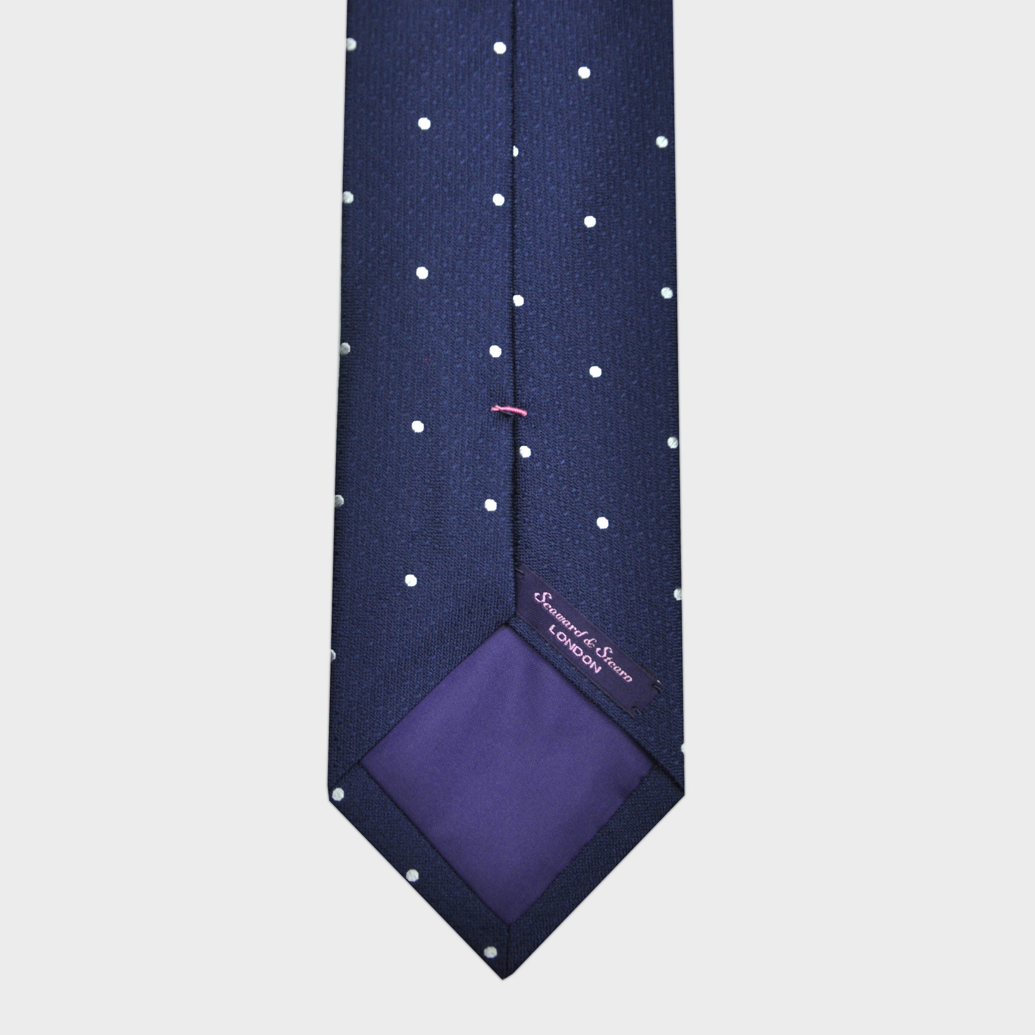 Dotty Natte Silk Tie in Navy & White