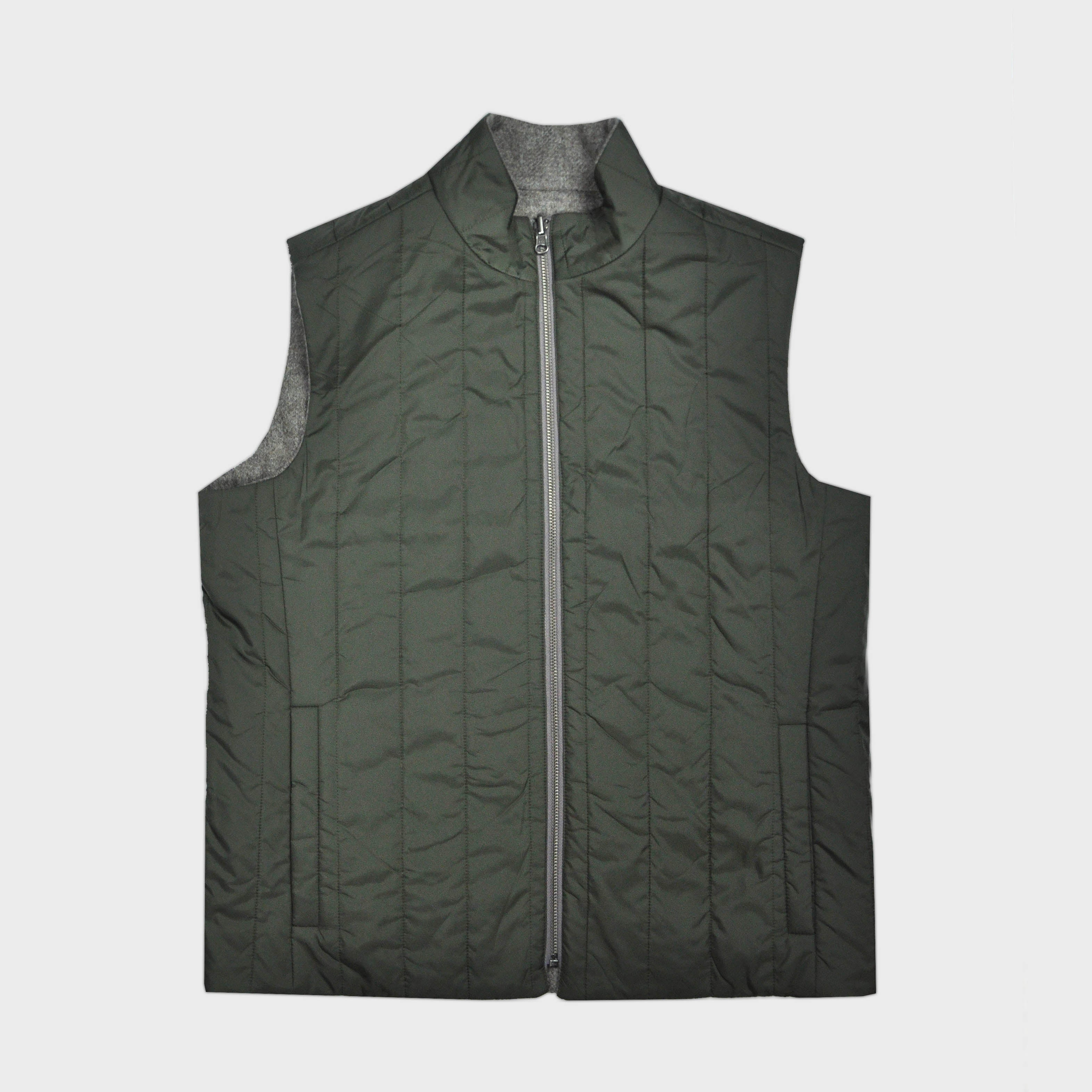 Reversible Wool & Puffer Gilet in Mink & Olive