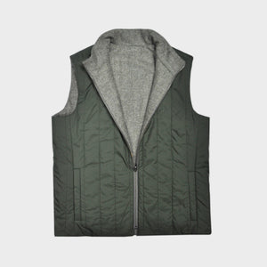 Reversible Wool & Puffer Gilet in Mink & Olive