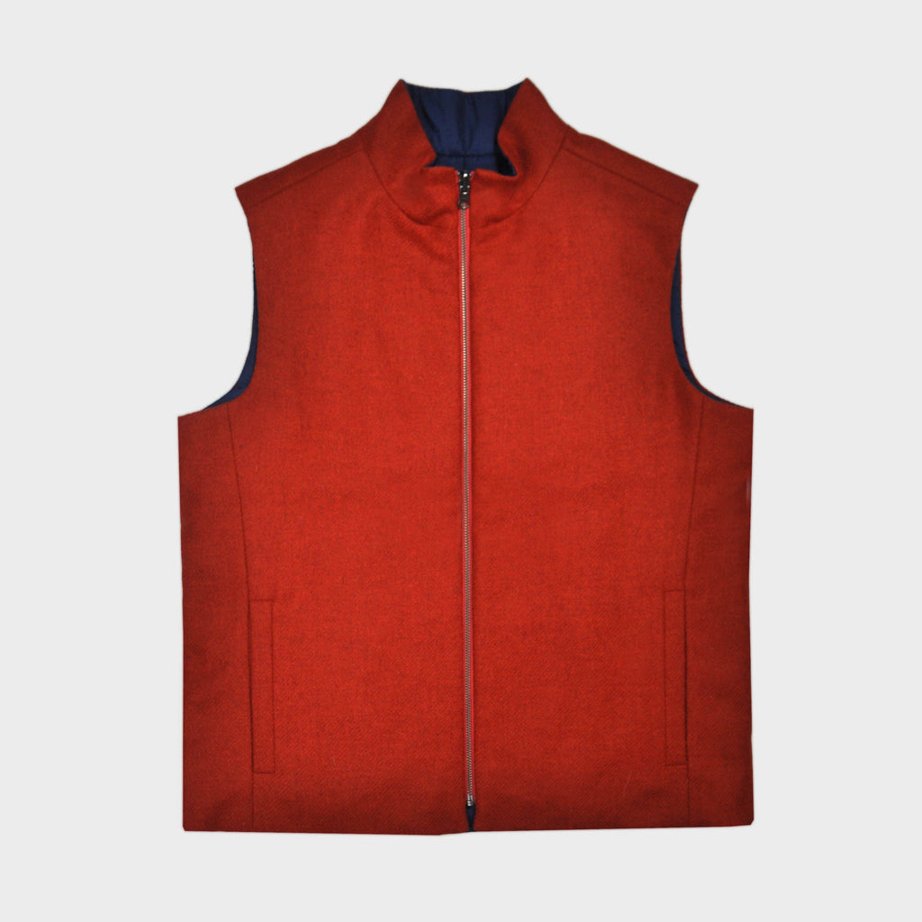 Reversible Wool & Puffer Gilet in Red & Blue