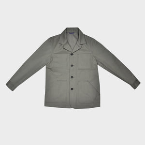 Heavy Cotton Worker Jacket in Dark Stone with Blue (under) Collar