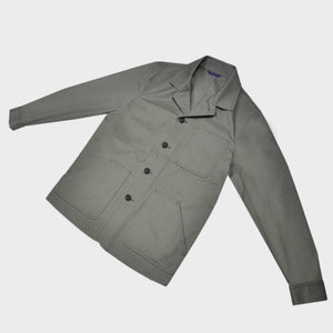 Heavy Cotton Worker Jacket in Dark Stone with Blue (under) Collar