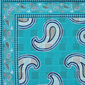 Paisley & Basket Weave Reversible Panama Silk Pocket Square in Teal & Blue
