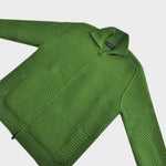 Chunky Merino Wool Zip Cardigan with Ribbed Collar in Green