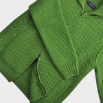 Chunky Merino Wool Zip Cardigan with Ribbed Collar in Green