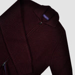 Chunky Merino Wool Zip Cardigan with Ribbed Collar in Claret