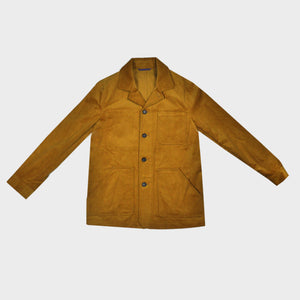 Heavy Cotton Corduroy Worker Jacket in Mustard with Blue (under) Collar