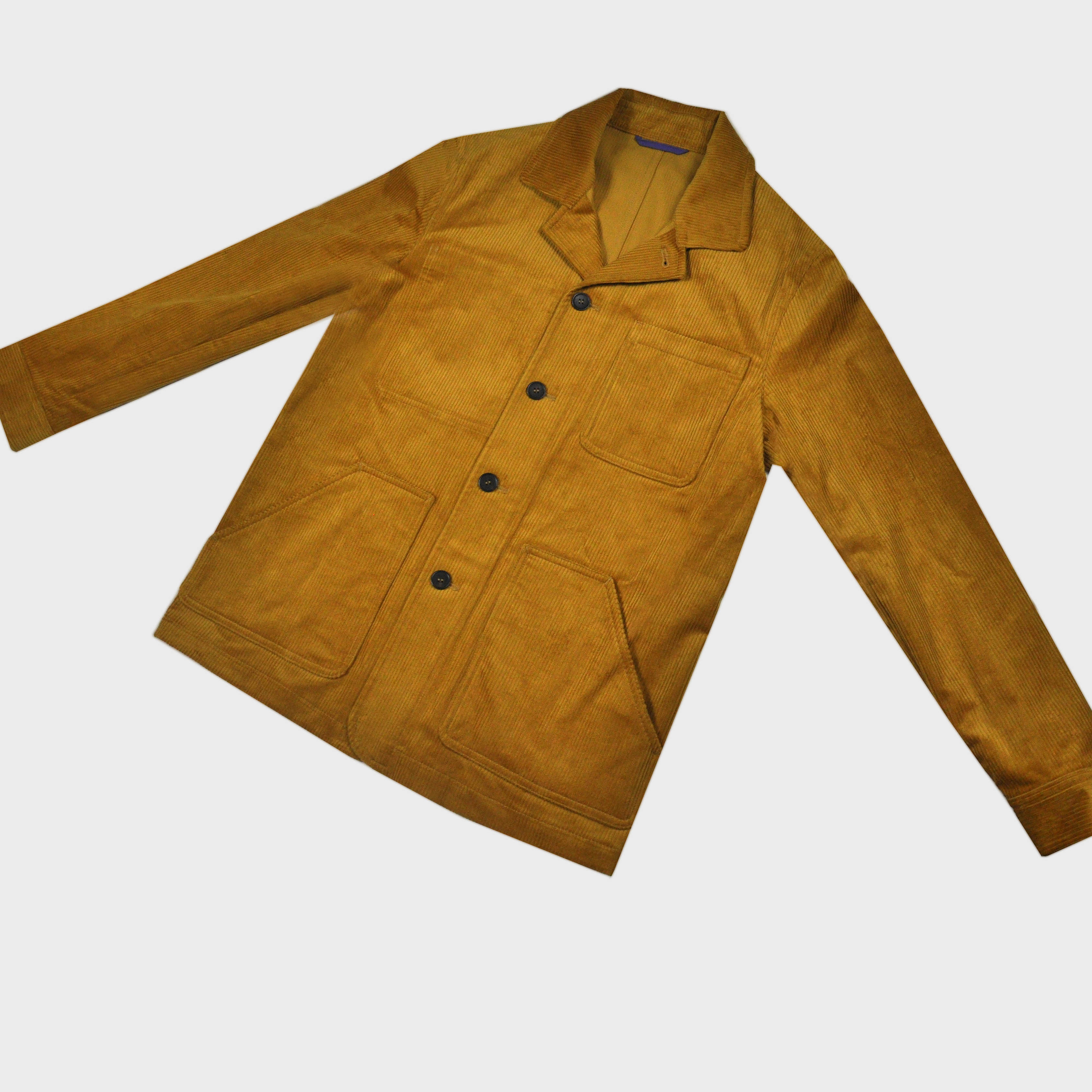 Heavy Cotton Corduroy Worker Jacket in Mustard with Blue (under) Collar