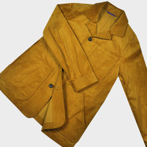 Heavy Cotton Corduroy Worker Jacket in Mustard with Blue (under) Collar