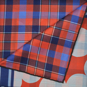 Dots & Plaid Reversible Panama Silk Pocket Square in Blue & Orange