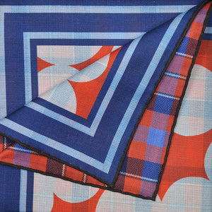 Dots & Plaid Reversible Panama Silk Pocket Square in Blue & Orange