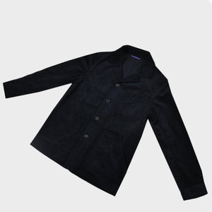 Heavy Cotton Corduroy Worker Jacket in Midnight Blue with Red (under) Collar