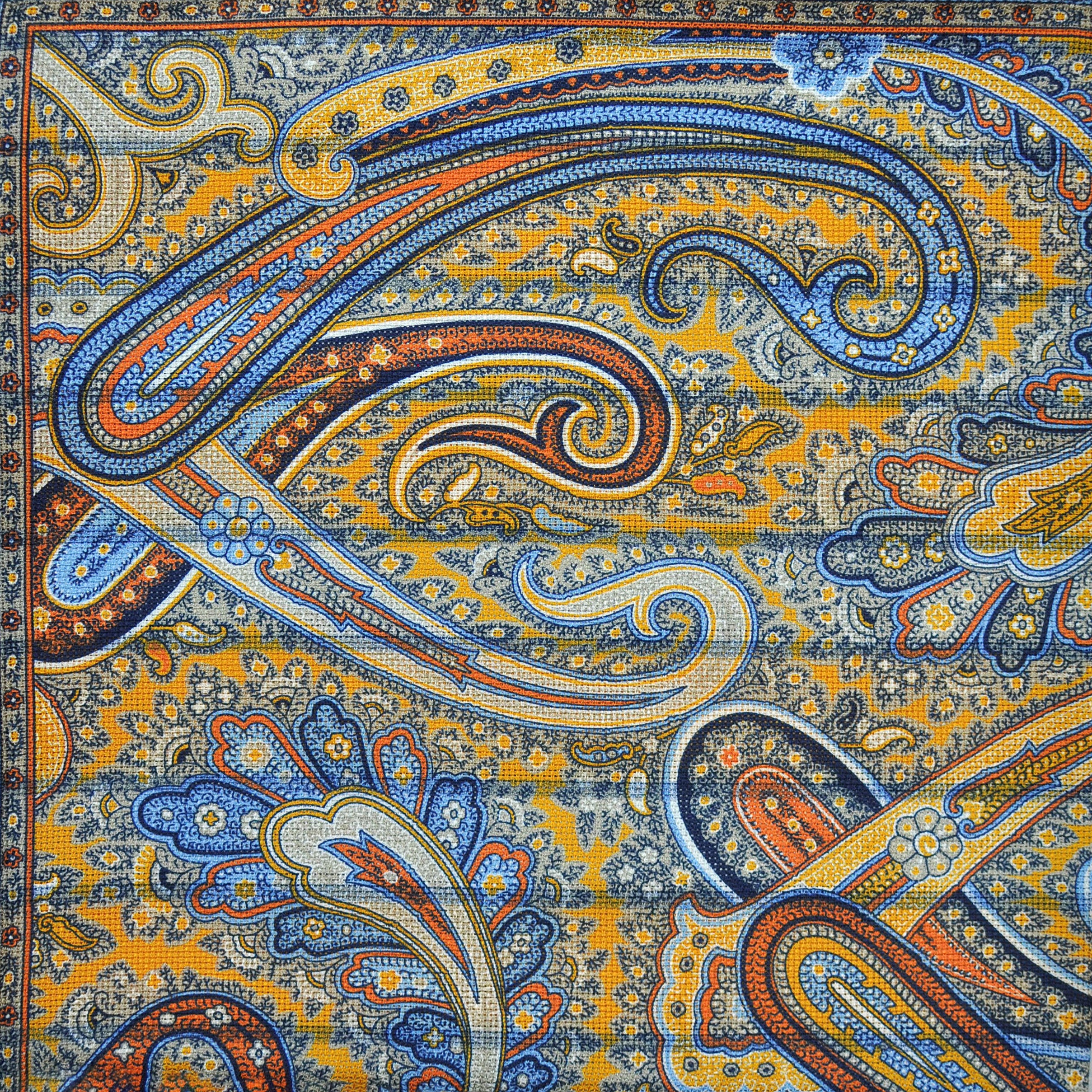 Paisley & Stripes Reversible Panama Silk Pocket Square in Yellow & Blue