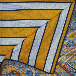 Paisley & Stripes Reversible Panama Silk Pocket Square in Yellow & Blue