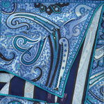 Paisley & Stripes Reversible Panama Silk Pocket Square in Blues & Teal