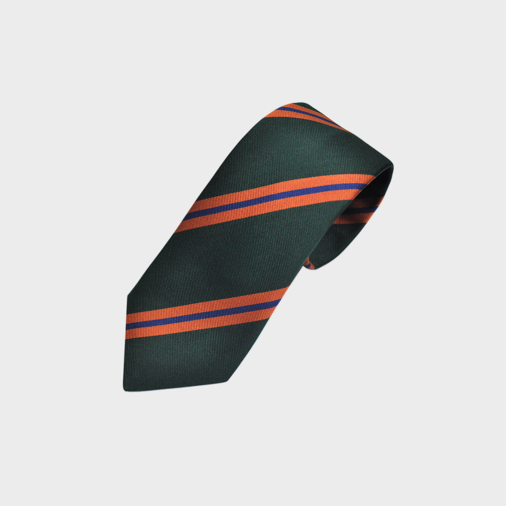 Stripes Silk Tie in Bottle Green & Orange