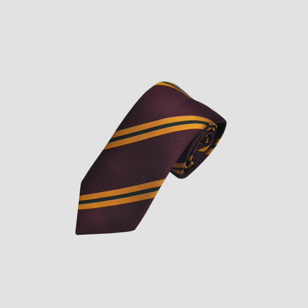 Stripes Silk Tie in Claret, Orange & Green