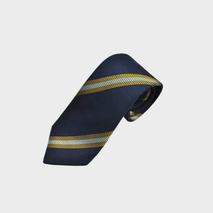 Stripes Grenadine Silk Tie in Navy, Yellow & Light Grey