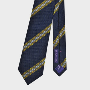 Stripes Grenadine Silk Tie in Navy, Yellow & Light Grey