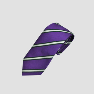 Stripes Silk Tie in Purple, Green & White