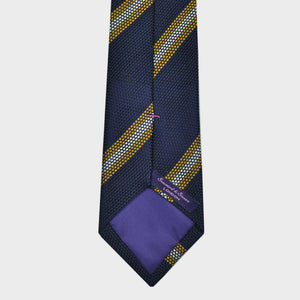 Stripes Grenadine Silk Tie in Navy, Yellow & Light Grey